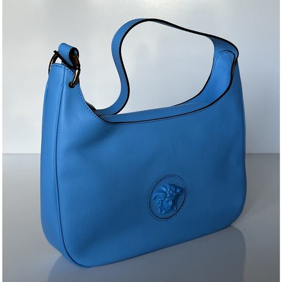 NWT $1875 Versace Medusa Head Calf Leather Blue Medium Hobo Bag 1000699 IT - Picture 2 of 16